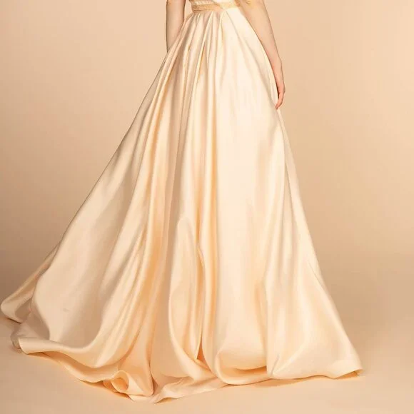 NEW LONG SLEEVELESS A-LINE SATIN DRESS WITH SCOOP NECKLINE AND SHEER BACK GL2531 - Picture 10 of 10